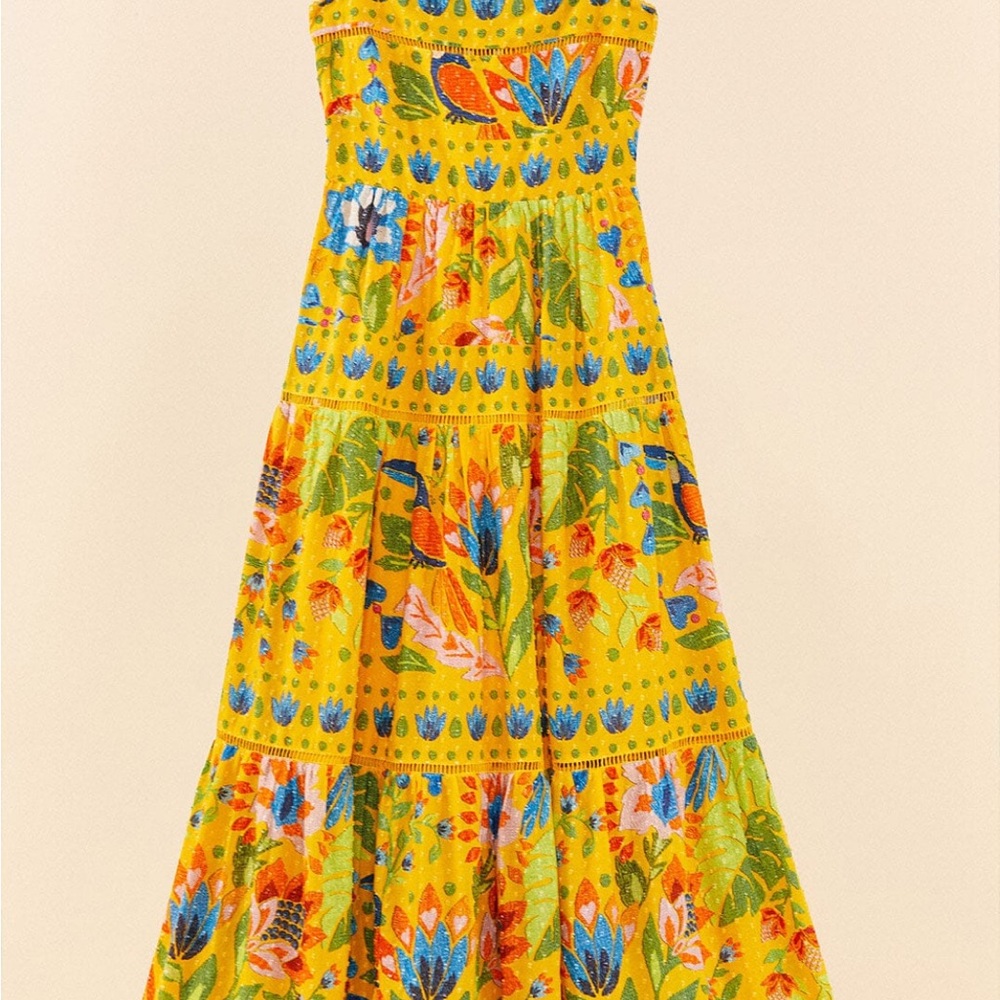 Farm Rio Yellow Summer Garden Sleeveless Maxi Dress